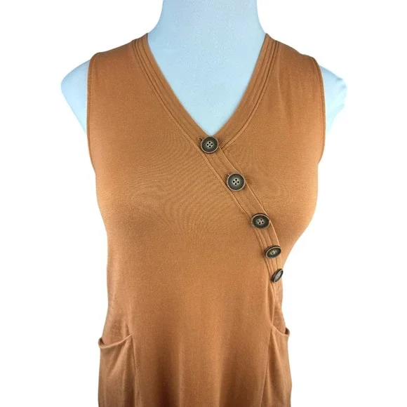 Soft Surroundings Rust Orange Maxi Dress Sleeveless Button Front Pockets Medium - Picture 5 of 14